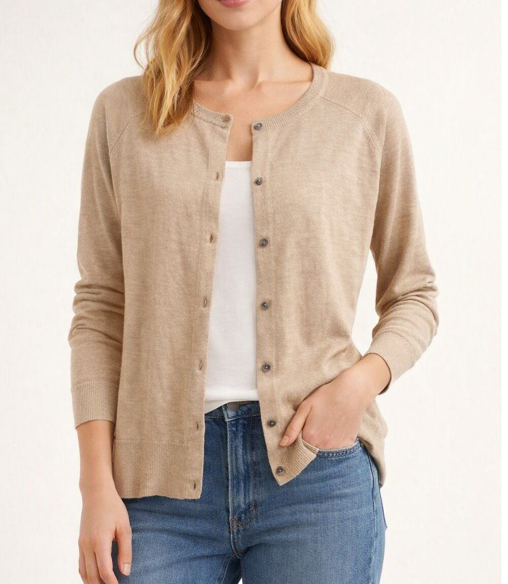GAP Merino Wool Crewneck Long Sleeve Cardigan Sweater Oatmeal Heather Tan XXL